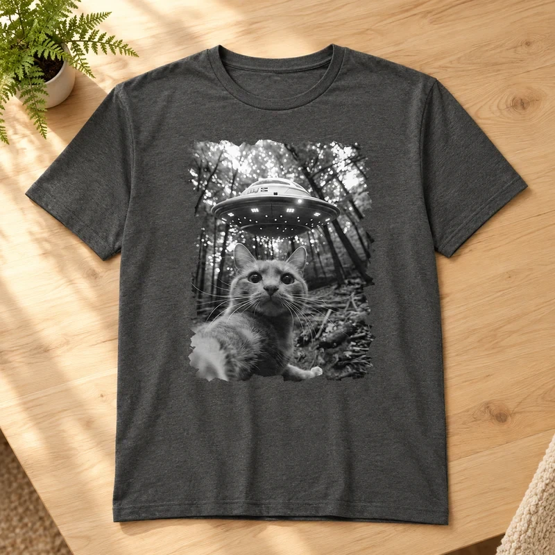 Alien Cat Selfie t-shirt with an original cat design