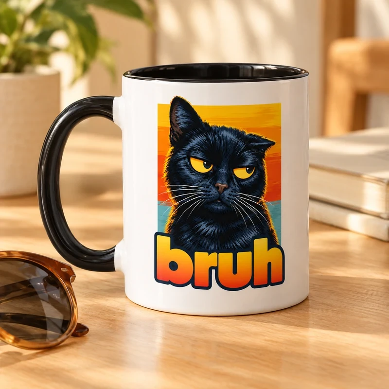 Bruh Side-Eye Cat mug with an original cat design