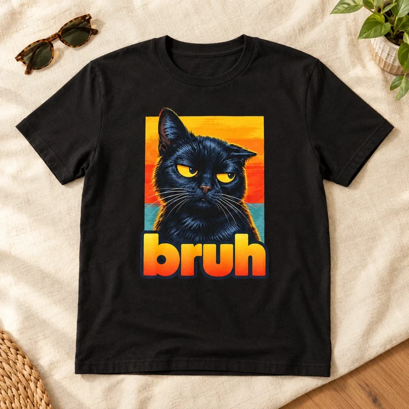Bruh Side-Eye Cat t-shirt with an original cat design