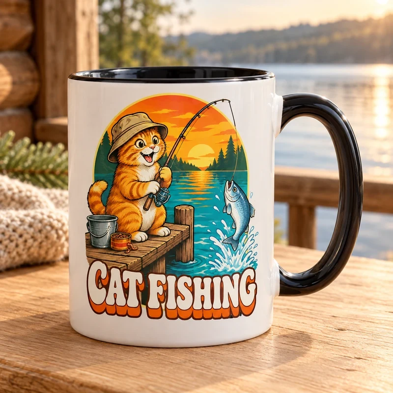 Cat Fishing mug with an original cat design