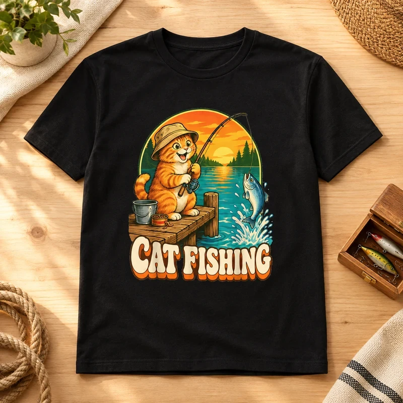 Cat Fishing t-shirt with an original cat design