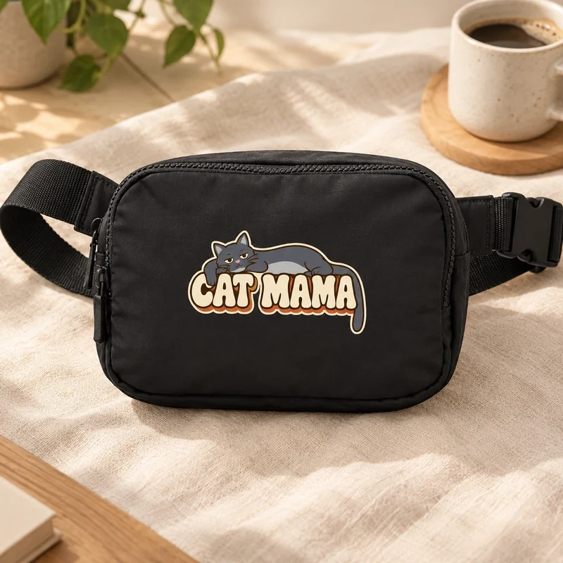 Cat Mama Retro Letters crossbody bag with an original cat design