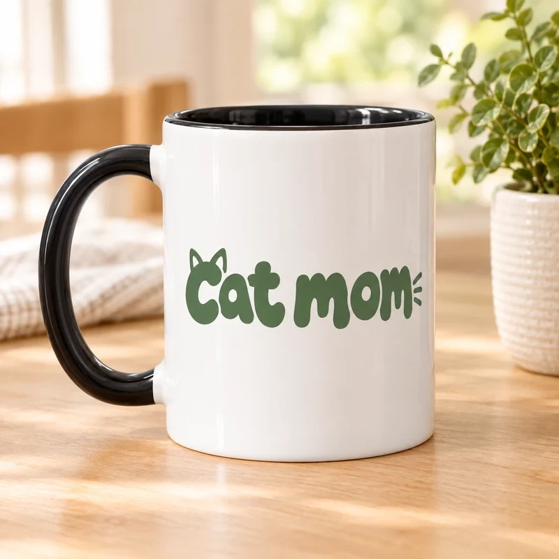 Cat Mom Bubbly Letters mug with an original cat design