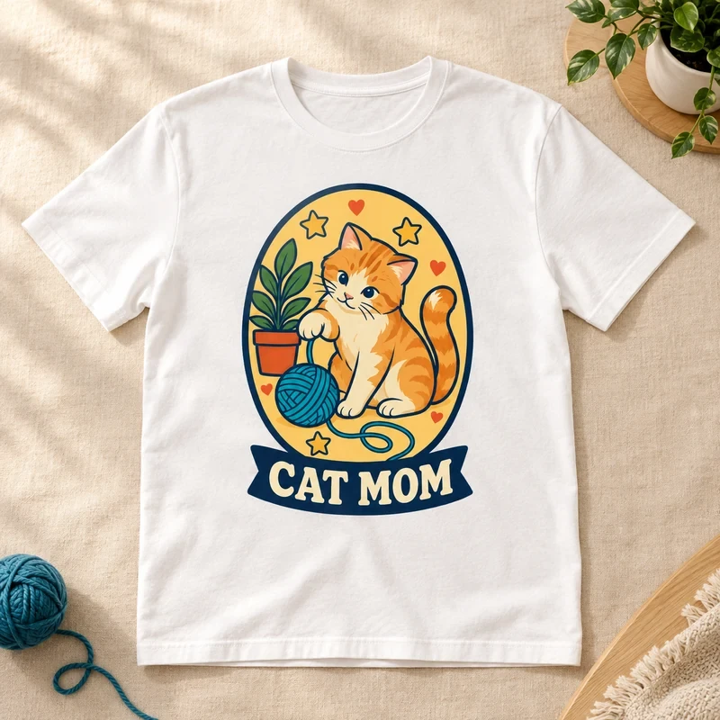 Cat Mom Kitten and Yarn t-shirt with an original cat design