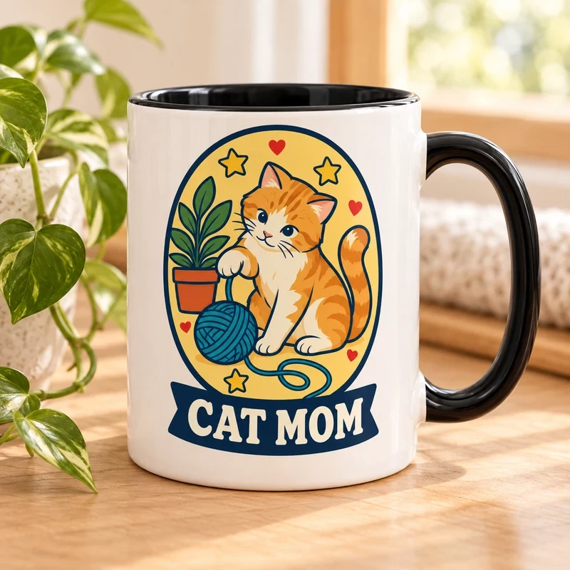 Cat Mom Kitten and Yarn mug with an original cat design
