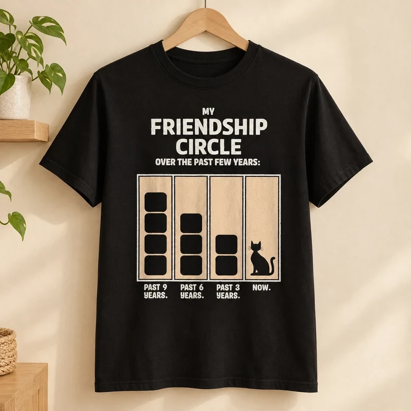 Friendship Circle Over the Years t-shirt with an original cat design