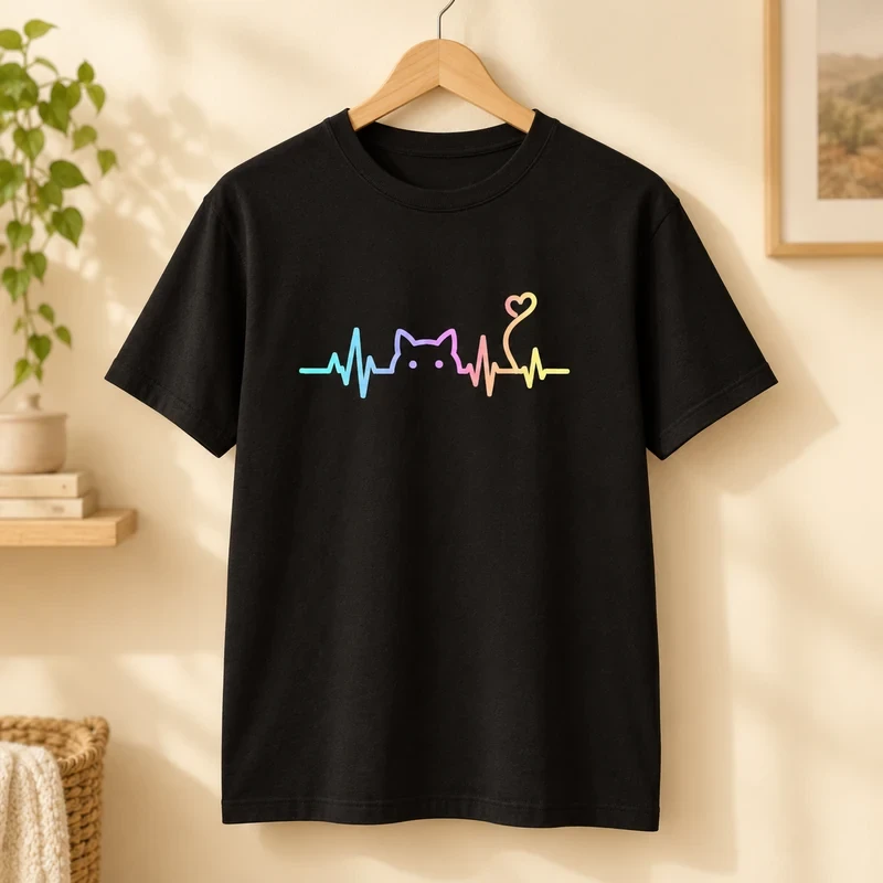 Cat Lover Heartbeat t-shirt with an original cat design