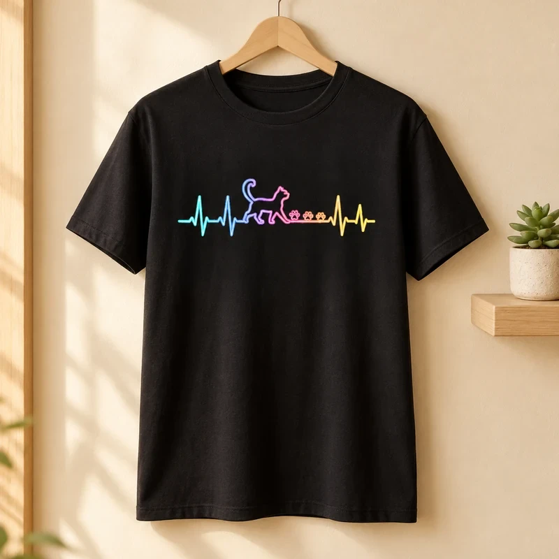 Heartbeat Cat Walking t-shirt with an original cat design