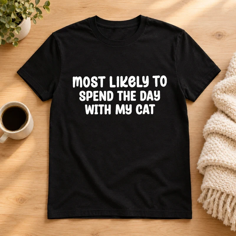 Most Likely to Spend the Day with My Cat t-shirt with an original cat design