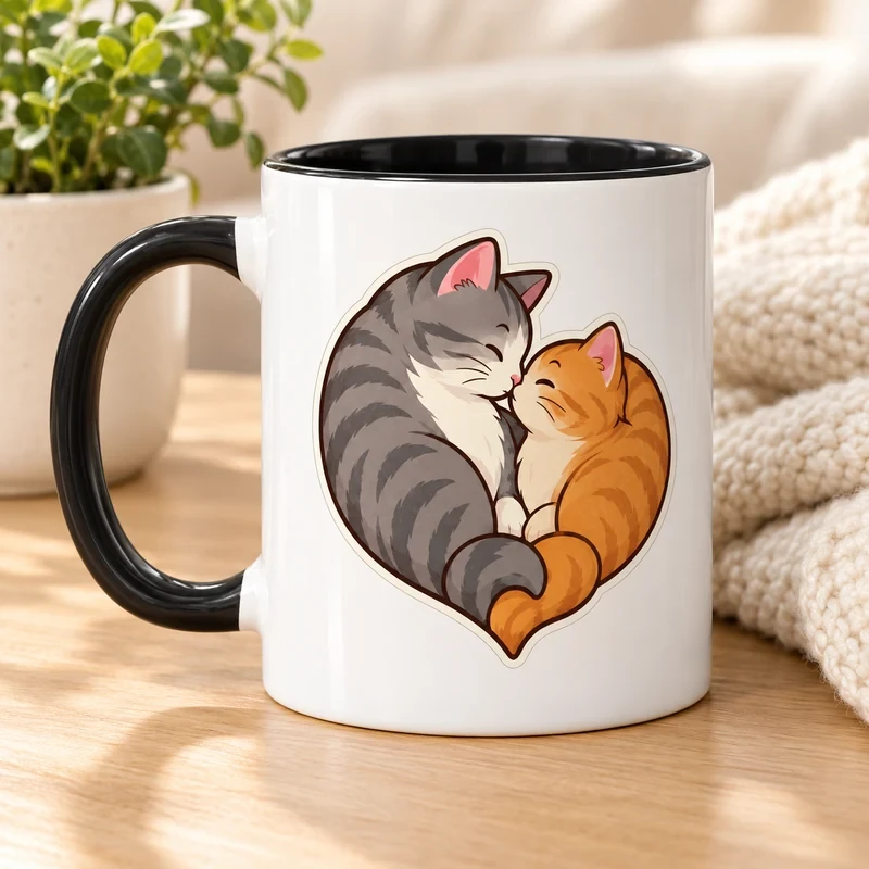 Mother Cat and Kitten mug with an original cat design