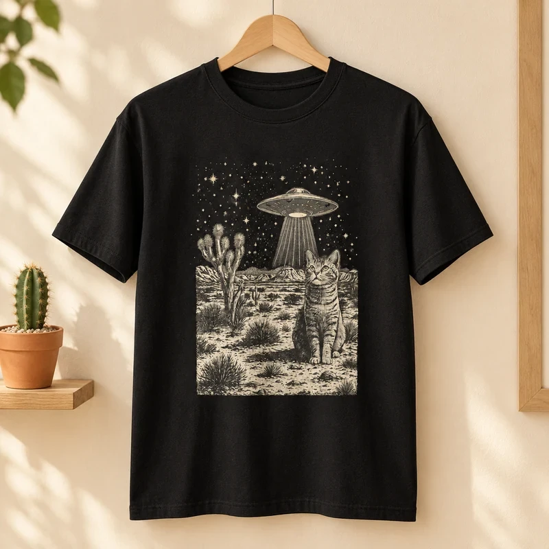 UFO Cat Cowboy t-shirt with an original cat design