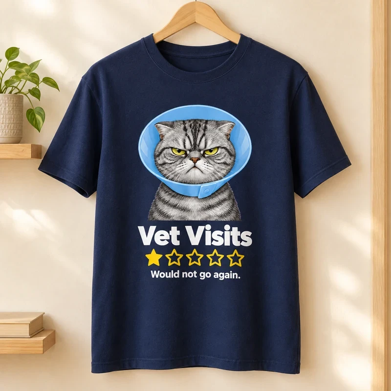 Vet Visits: One Star t-shirt with an original cat design